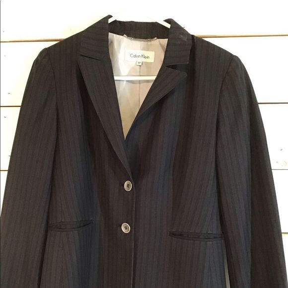 Calvin Klein Petites Gray Pinstripe Two-Button - Picture 1 of 5